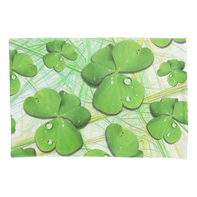 Green Shamrock St Patrick's Pillow Case (Front)