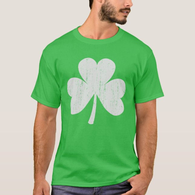 Green Shamrock T-Shirt Distressed St Patrick's Tee (Front)