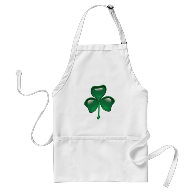 Green Shamrock Three-Leaf Clover Adult Apron (Front)