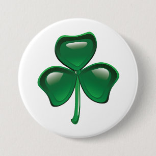 Green Shamrock Three-Leaf Clover Button