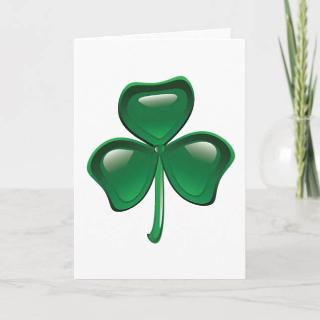 Green Shamrock Three-Leaf Clover Card (Front)