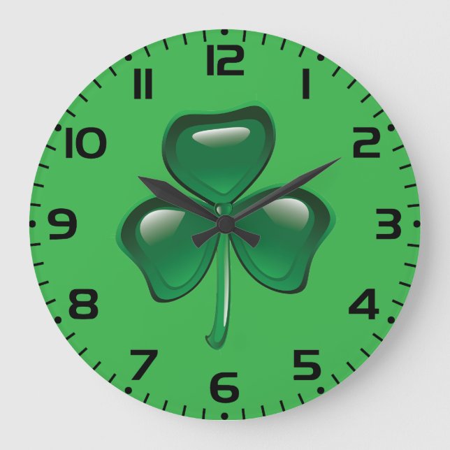 Green Shamrock Three-Leaf Clover Large Clock (Front)