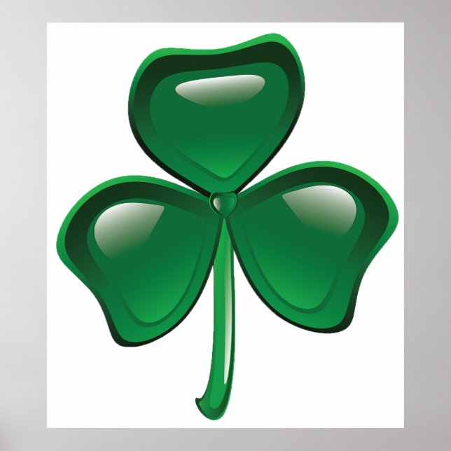 Green Shamrock Three-Leaf Clover Poster (Front)