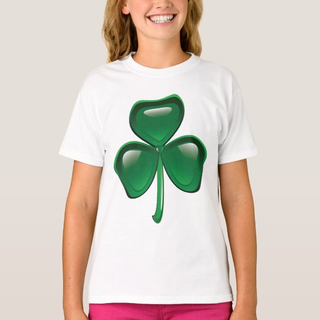 Green Shamrock Three-Leaf Clover T-Shirt (Front)