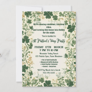 Green Shamrock Vines Funky Saint Patrick's Party  Invitation