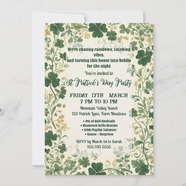 Green Shamrock Vines Funky Saint Patrick's Party  Invitation (Front)