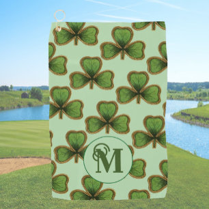 Green Shamrock Vintage Clovers Custom Irish Golf Towel