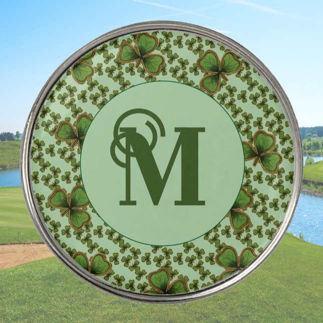 Green Shamrock Vintage Style Clovers Irish Golf Ball Marker (Creator Uploaded)