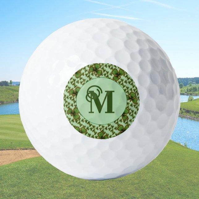 Green Shamrock Vintage Style Clovers Irish Golf Balls (Creator Uploaded)