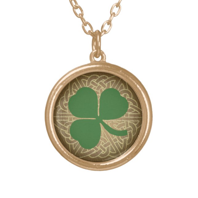 Green Shamrock w/Celtic Knot Pendant Necklace (Front)