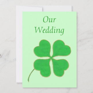 Green Shamrock with with gold dots, Wedding Invite