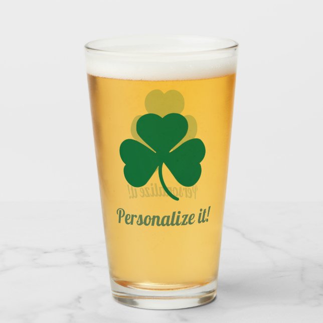 Green Shamrock With Your Name Glass (Front Filled)