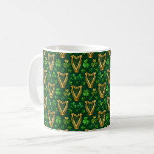Green Shamrocks and Golden Harps St. Patrick's Day Coffee Mug
