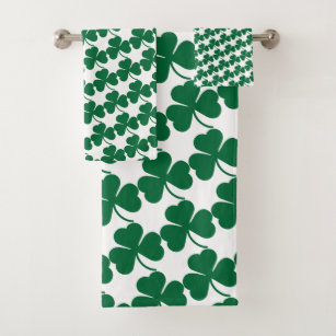 Green Buffalo Plaid Four Leaf Clover St Patricks Bath Towel by