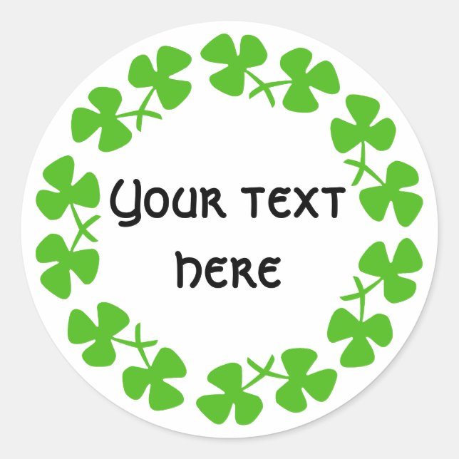 Green Shamrocks Border Add Text Classic Round Sticker (Front)
