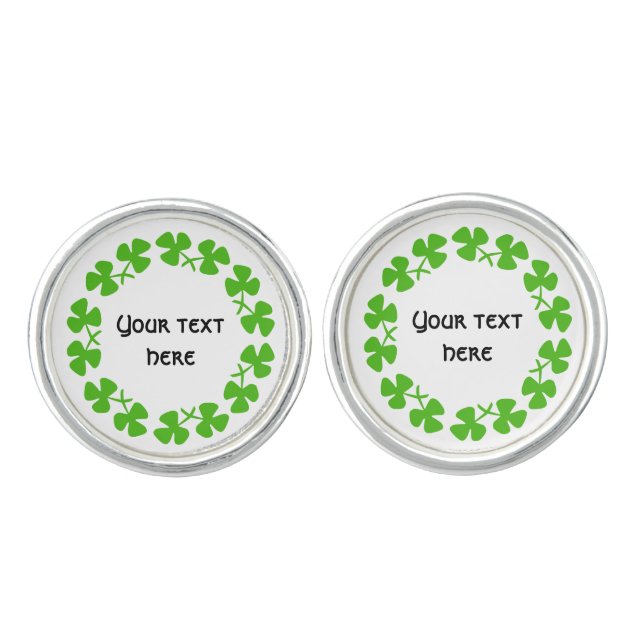 Green Shamrocks Border Add Text Cufflinks (Front)
