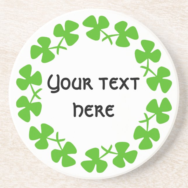Green Shamrocks Border Add Text Drink Coaster (Front)