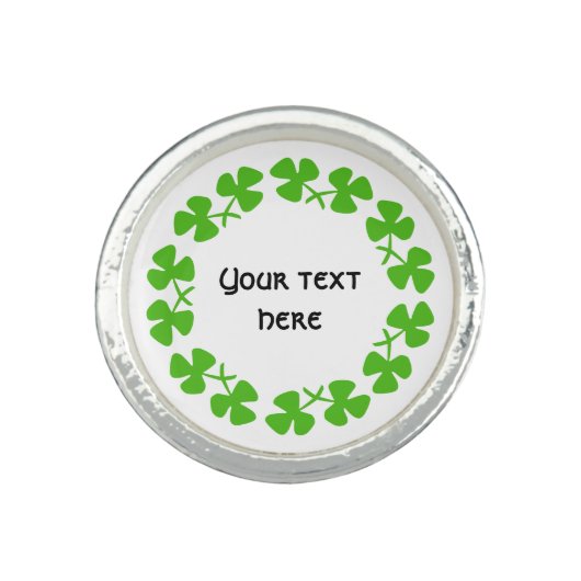 Green Shamrocks Border Add Text Ring (Front)