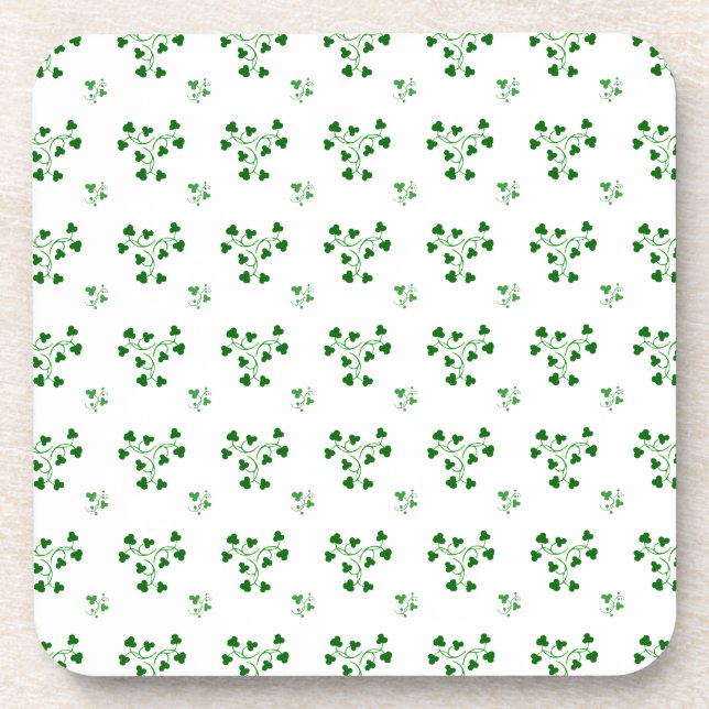 Green Shamrocks Circles Pattern Beverage Coaster (Front)