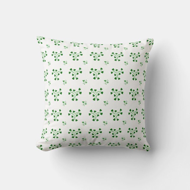 Green Shamrocks Circles Pattern Throw Pillow (Front)