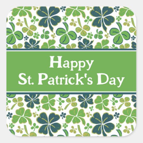 Green Shamrocks Clover Happy St Patricks Day Square Sticker
