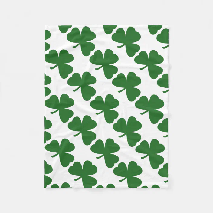 Greens of Ireland Four Leaf Clover Shamrock Design Patrick's Day Soft Throw Blanket White with Clovers St