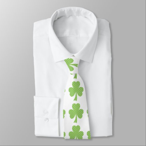 Green Shamrocks clovers polka dots pattern white Neck Tie