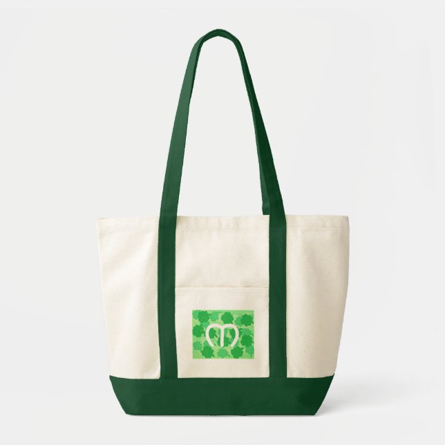 Green Shamrocks Collage, Monogram Tote Bags (Front)
