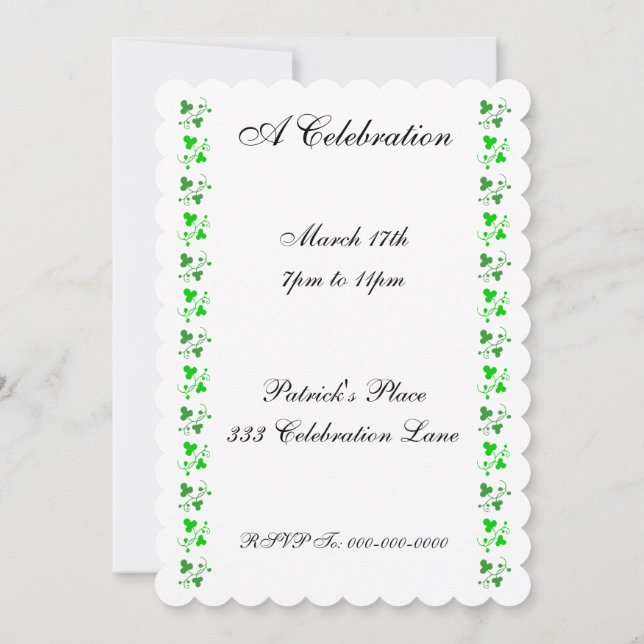 Green Shamrocks Custom Party Invitation (Back)