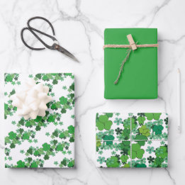 Green Shamrocks & Daisied St Patrick's Day Wrapping Paper Sheets