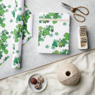 Green Shamrocks & Daisies St Patrick's Day Wrapping Paper