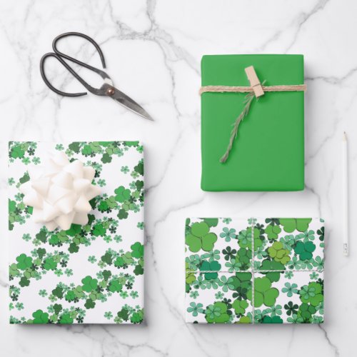Green Shamrocks  Daisies  Wrapping Paper Sheets