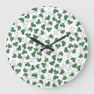 Green Shamrocks Ditsy Pattern on White Wall Clock