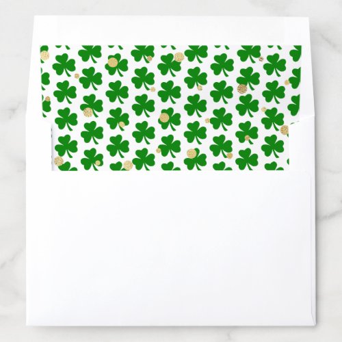 Green Shamrocks  Gold Foil Coins St Patricks Envelope Liner