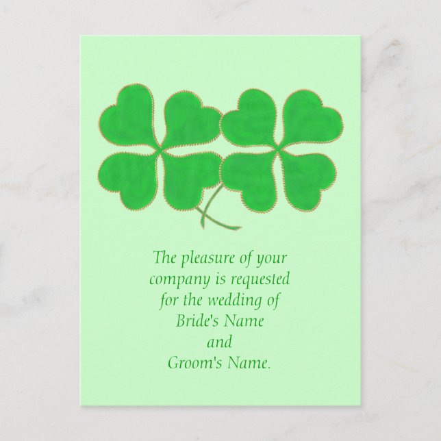 Green Shamrocks Gold  Wedding Invitation Postcards (Front)