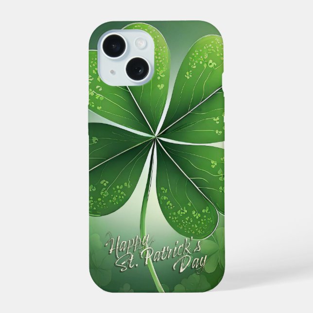 Green Shamrocks Happy St. Patrick's Day (8) c iPhone 15 Case (Back)