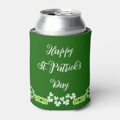 Green Shamrocks Happy St Patricks Day Party Lucky  Can Cooler