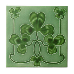 Green Shamrocks Irish Art Nouveau Repro Design Ceramic Tile