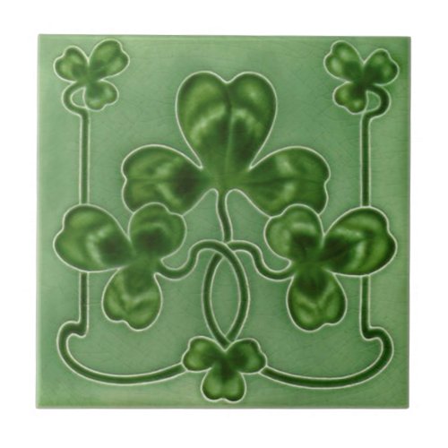 Green Shamrocks Irish Art Nouveau Repro Design Ceramic Tile