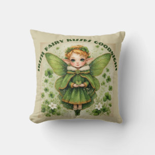 Green Shamrocks Irish Fairy Kisses Goodnight Baby Throw Pillow