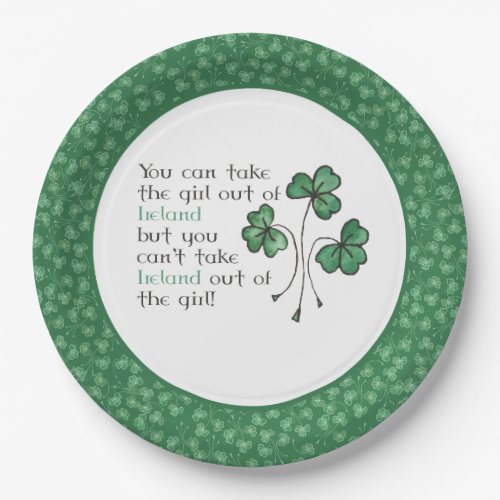 Green Shamrocks Irish Girl Quote Paper Plate