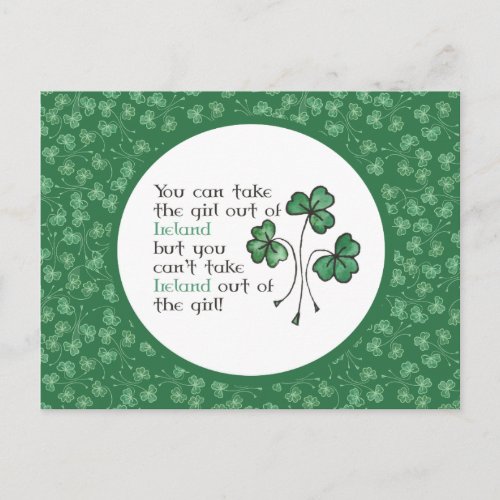 Green Shamrocks Irish Girl Quote Postcard