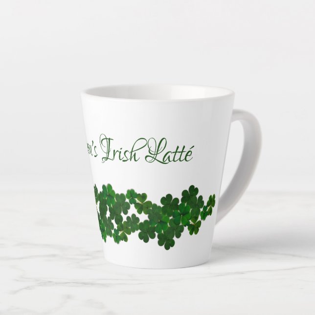 Green Shamrocks Irish Latté Mug Personalized (Right Angle)