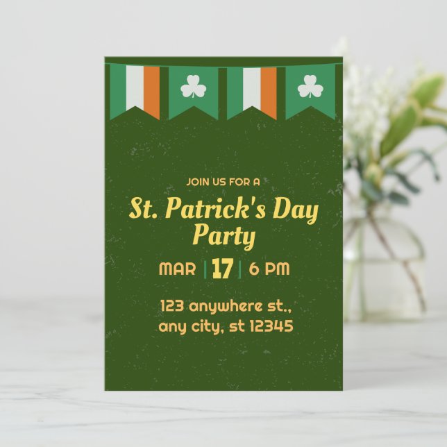 Green Shamrocks Irish St Patricks Day Party  Invitation (Standing Front)