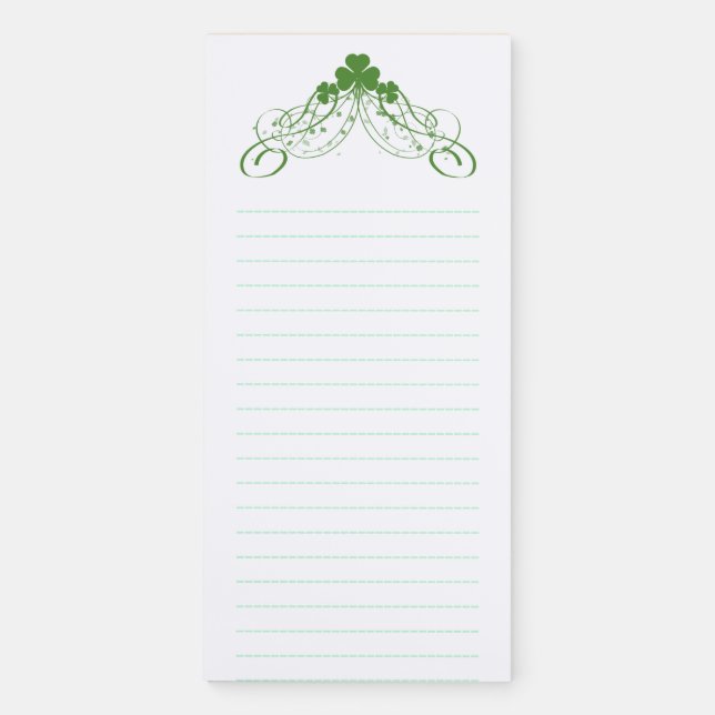 Green Shamrocks Lined Fridge Magnetic Notepad (Front)