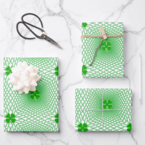 Green Shamrocks on Mesh _ St Patricks Day Pattern Wrapping Paper Sheets