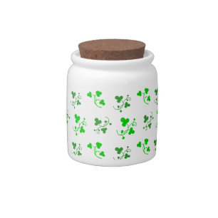 Green Shamrocks Pattern Candy Jar