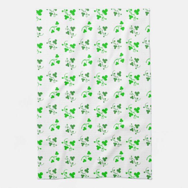 Green Shamrocks Pattern Kitchen Towel (Vertical)