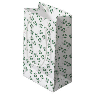 Green Shamrocks Pattern on White Small Gift Bag