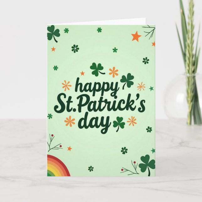 Green Shamrocks Pattern St Patricks Card (Front)